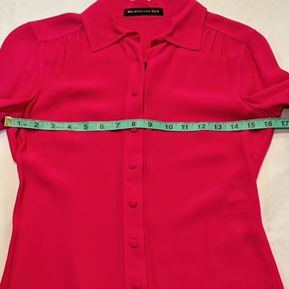 BALENCIAGA | Silk Pink Collared Button Down Cuffed Rounded Split Side Hem size 6 - Picture 8 of 11